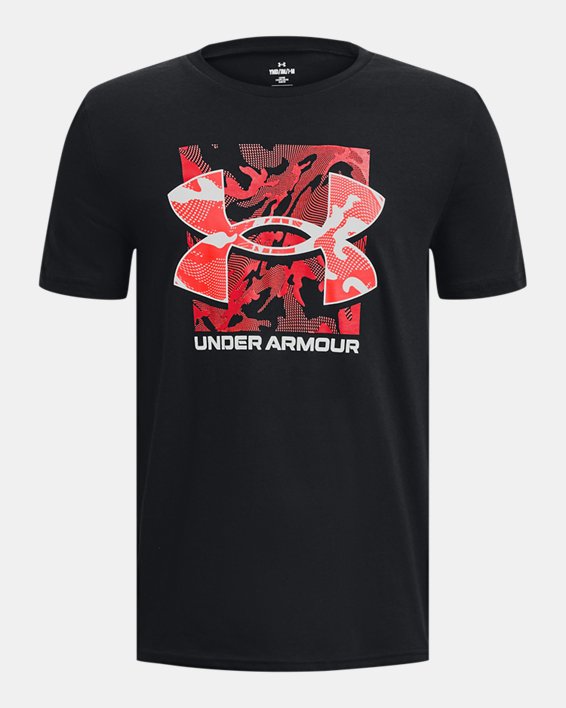 Tee-shirt à manches courtes UA Box Logo Camo pour garçon, Black, pdpMainDesktop image number 0
